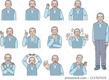 一位老人的插圖_面部表情集 113707474