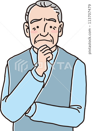 一個老人_擔心_思考_上半身的插圖 113707479