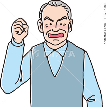 Illustration of an angry grandfather_upper body Illustration of an angry grandfather_upper body 113707480