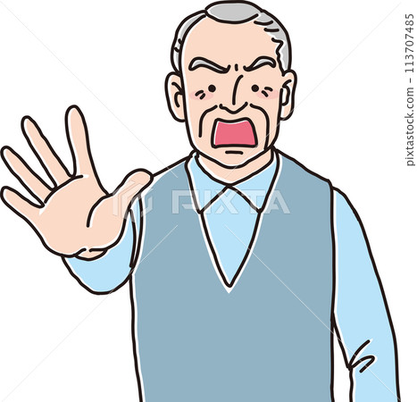 一位老人的插畫_手掌伸出，表情憤怒_上半身 113707485