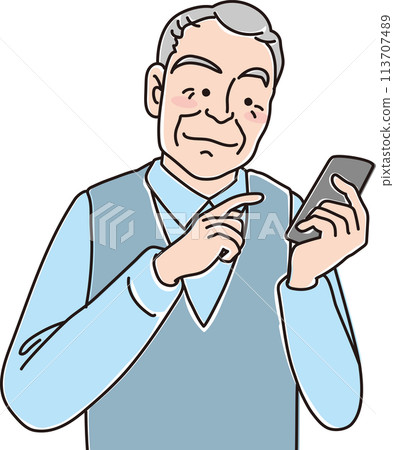 祖父的插畫_操作智慧型手機_上半身 113707489