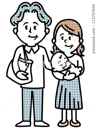 Illustration of a young couple holding a baby 113707604