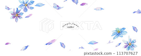 水彩。帶有水彩風格的紫色和藍色花朵的插圖。優雅的花卉框架。水彩矢量框架。 113707627