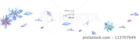 Watercolor painting. Illustration of purple and blue flowers with watercolor touches. Elegant floral frame. Watercolor vector frame. 113707649