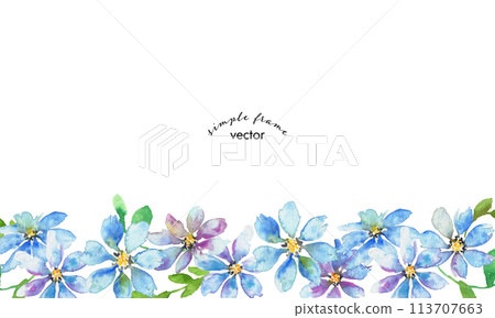 Watercolor painting. Illustration of purple and blue flowers with watercolor touches. Elegant floral frame. Watercolor vector frame. Watercolor painting. Illustration of purple and blue flowers with watercolor touches. Elegant floral frame. Watercolor vector frame. 113707663