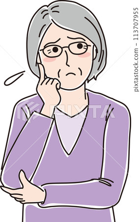 祖母_擔心_上半身的插圖 祖母_擔心_上半身的插圖 113707955