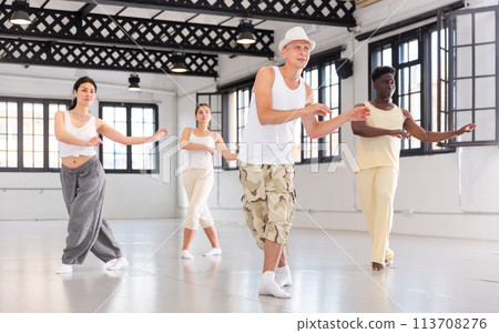 Group of young people learning modern dance movements 113708276