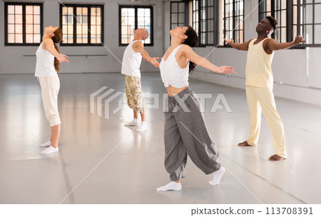 dancers training in a dance studio dancers training in a dance studio 113708391