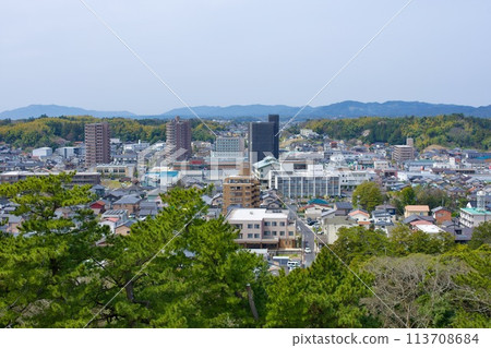 View of Matsue city to the west from Matsue Castle tower 113708684