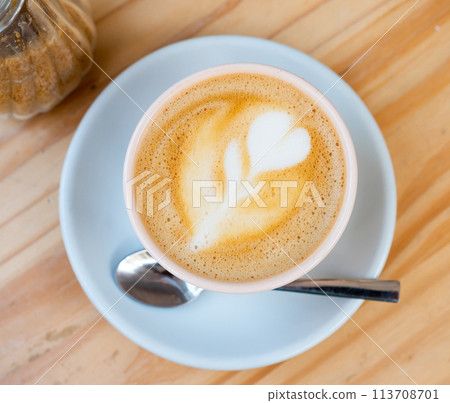 Freshly prepared cortado coffee in cup Freshly prepared cortado coffee in cup 113708701
