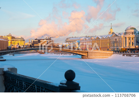 View of the Vodootvodny channel and Kadashevskaya Embankment on winter day. Moscow. Russia View of the Vodootvodny channel and Kadashevskaya Embankment on winter day. Moscow. Russia 113708706