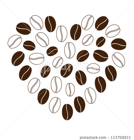 Heart shaped contour and silhouette coffee beans Abstract backdrop Texture Coffee Day greetings idea 113708831