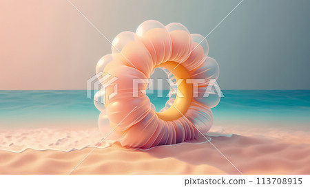 Fun Beach Rubber Ring on the Pastel Background with Creative Copy Space Summer Vacation Concept. Fun Beach Rubber Ring on the Pastel Background with Creative Copy Space Summer Vacation Concept. 113708915