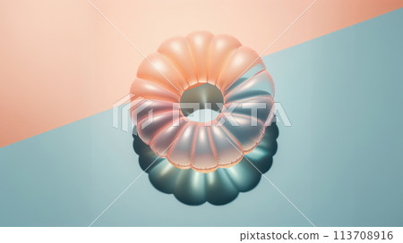 Fun Beach Rubber Ring on the Pastel Background with Creative Copy Space Summer Vacation Concept. Fun Beach Rubber Ring on the Pastel Background with Creative Copy Space Summer Vacation Concept. 113708916