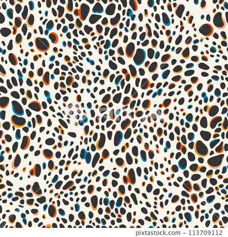 Multicolored animal print with abstract spots. Seamless vector pattern suitable for for apparel, textile, wrapping paper, etc. 113709112
