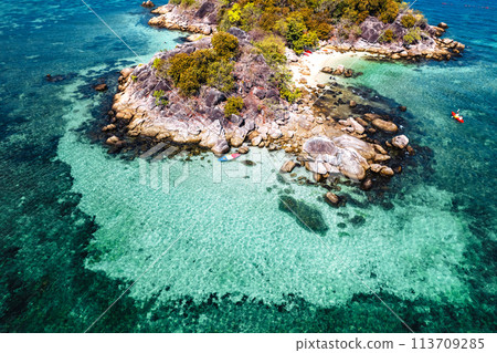 Aerial view of island and clear water Aerial view of island and clear water 113709285