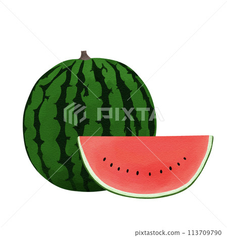 手繪西瓜插畫整體與切割 113709790