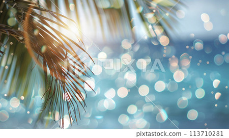 Palm leaves and a shining blue background AI image Palm leaves and a shining blue background AI image 113710281