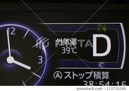 Outside temperature high temperature displayed on the car's instrument panel Outside temperature high temperature displayed on the car's instrument panel 113710380