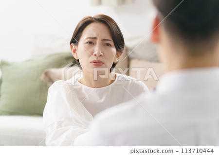 Couple arguing in the living room Couple arguing in the living room 113710444