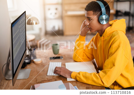Person reviewing content on computer screen 113710816