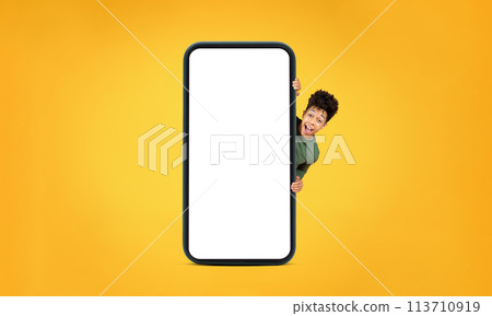 Man with a big phone mock-up 113710919