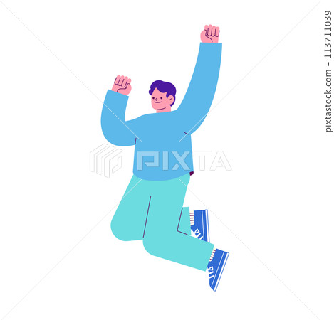 Illustration of a man jumping with joy. Flat RGB vector material isolated on white background Illustration of a man jumping with joy. Flat RGB vector material isolated on white background 113711039