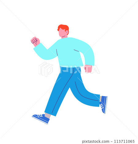 一個男人微笑著奔跑的插圖在白色背景上隔離的平面 RGB 向量材料 一個男人微笑著奔跑的插圖在白色背景上隔離的平面 RGB 向量材料 113711065