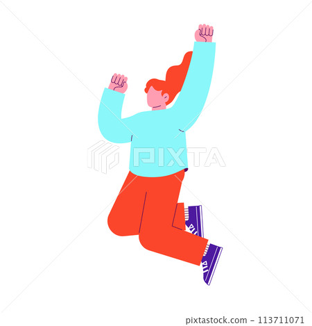 一個女人高興地跳起來的插圖平面 RGB 向量材料在白色背景下隔離 一個女人高興地跳起來的插圖平面 RGB 向量材料在白色背景下隔離 113711071