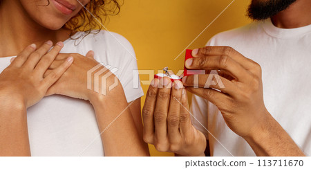 African american man making proposal with beautiful ring 113711670