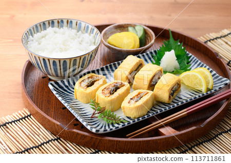 Unagi roll (Eel rolled in dashi broth with eel inside) Unagi roll (Eel rolled in dashi broth with eel inside) 113711861