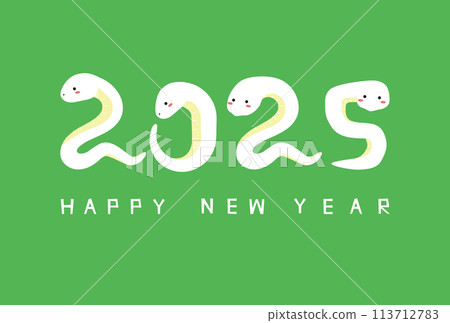 Snake pose 2025 New Year's card Happy New Year Background green White snake 113712783