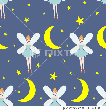 Vector seamless pattern. Children. Fairy. Night sky Vector seamless pattern. Children. Fairy. Night sky 113712819