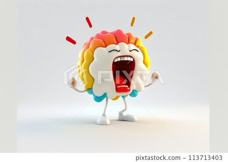 Brain. Cute cartoon healthy human anatomy internal organ character set with brain lung intestine heart kidney liver and stomach mascots. parts of living body organs in animated form. 113713403
