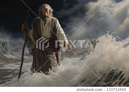 Religious biblical concept, the story of Moses parting the sea, flight from Pharaoh, the Jews, belief in God and Jesus Christ , the liberation of the Jews from Egyptian captivity, the miracle . 113713450