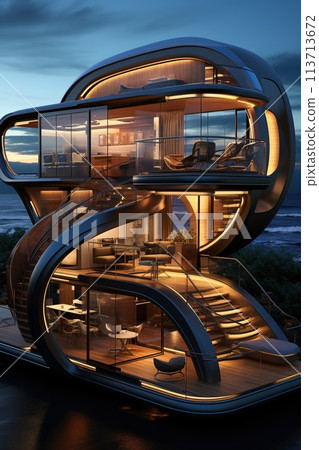 House of the Future. Alternative creative planning design architecture innovative modern modernized buildings. the skill and science of constructing, designing buildings and structures. 113713672