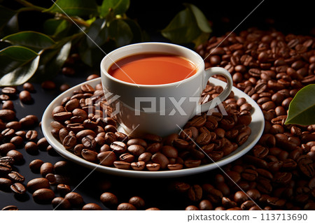 Coffee drinking ritual, bean roasting, a drink made from roasted and ground bush, Exquisite drink, energizer, creative, morning breakfast, enjoyment and sophistication, Invigorating tart beverage. 113713690