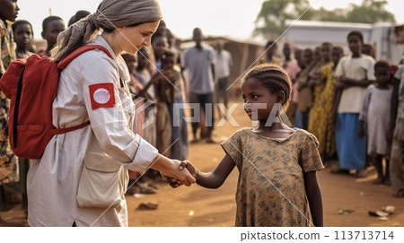 World humanitarian day. A helping hand to those affected by war and famine. A social problem. Camp. Refugees. Agust 19. In need of protection, food, homes. Search for a better life. Generative AI 113713714