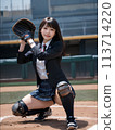 插畫素材：打棒球的高中女生（捕手） 113714220