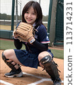 插畫素材：打棒球的高中女生（捕手） 113714231