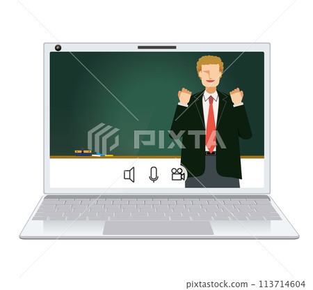 Image illustration of online classes: Flat design of white male teacher, professor, lecturer, seminar Image illustration of online classes: Flat design of white male teacher, professor, lecturer, seminar 113714604