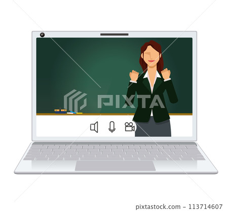 Image illustration of online classes: Flat design Japanese female teacher, professor, lecturer, seminar Image illustration of online classes: Flat design Japanese female teacher, professor, lecturer, seminar 113714607