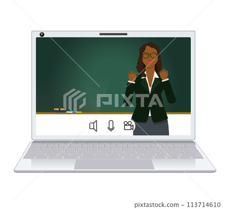 線上課程平面設計黑人女教師、教授、講師、研討會的圖像插圖 113714610