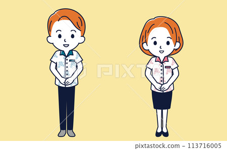 Business men and women simple standing illustration vector / Kariyushi / Aloha shirt Business men and women simple standing illustration vector / Kariyushi / Aloha shirt 113716005
