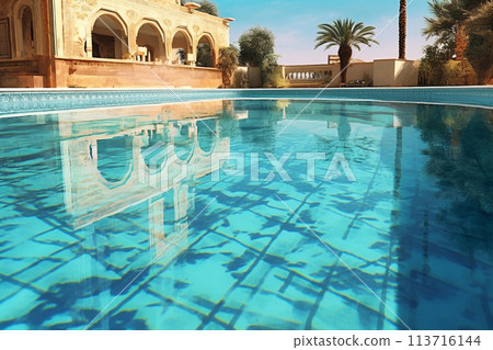 Outdoor swimming pool in the hotel. Services in Goleli. Vacation in warm places. 113716144