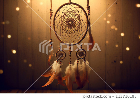 Handmade dream catcher. Amulet protecting the sleeper from evil spirits. 113716193