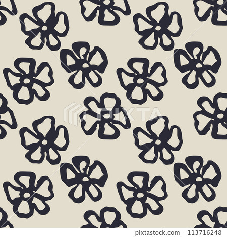 Monochrome black and white brush strokes inky flowers seamless pattern Monochrome black and white brush strokes inky flowers seamless pattern 113716248
