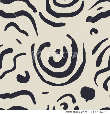 Monochrome dark blue and beige seamless pattern with organic sketchy shapes 113716255