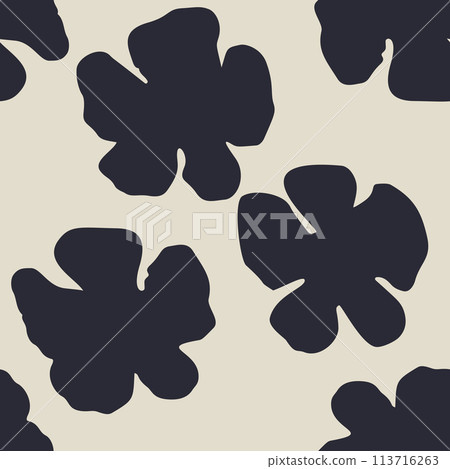 Monochrome black and white brush strokes inky flowers seamless pattern Monochrome black and white brush strokes inky flowers seamless pattern 113716263