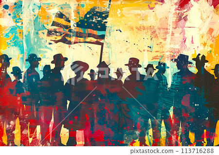 Silhouettes of people celebrating Juneteenth 113716288